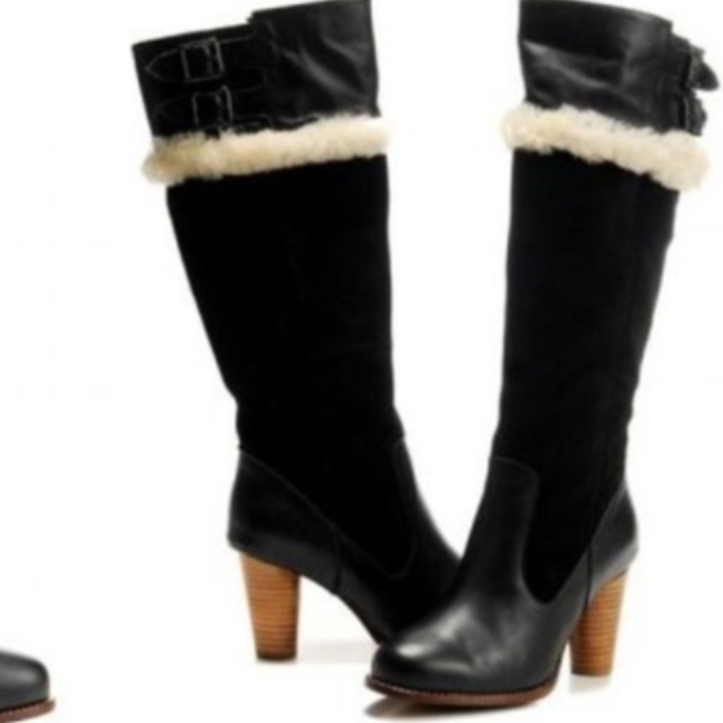 New Without Tags Ugg Raya Leather Suede Boots Buckle Black Heeled #5598